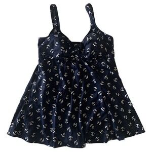 Sailor Chic Anchor Swimsuit XL One Piece Navy White Nautical Bow EUC Large XL